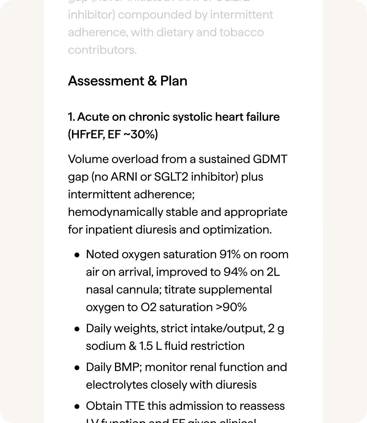 Abridge ambient AI scribe output showing a generated clinical Assessment and Plan note