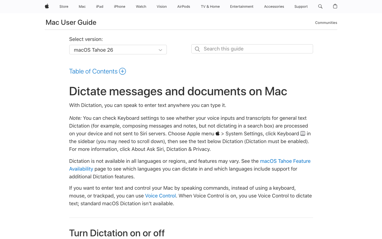 Apple Dictation built-in macOS speech-to-text feature in System Settings