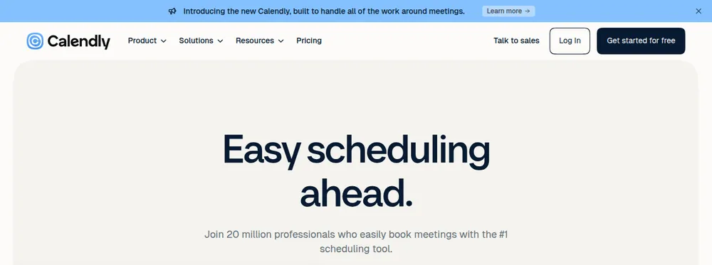 Calendly homepage with the headline Easy scheduling ahead and sign-up buttons for Google and Microsoft accounts
