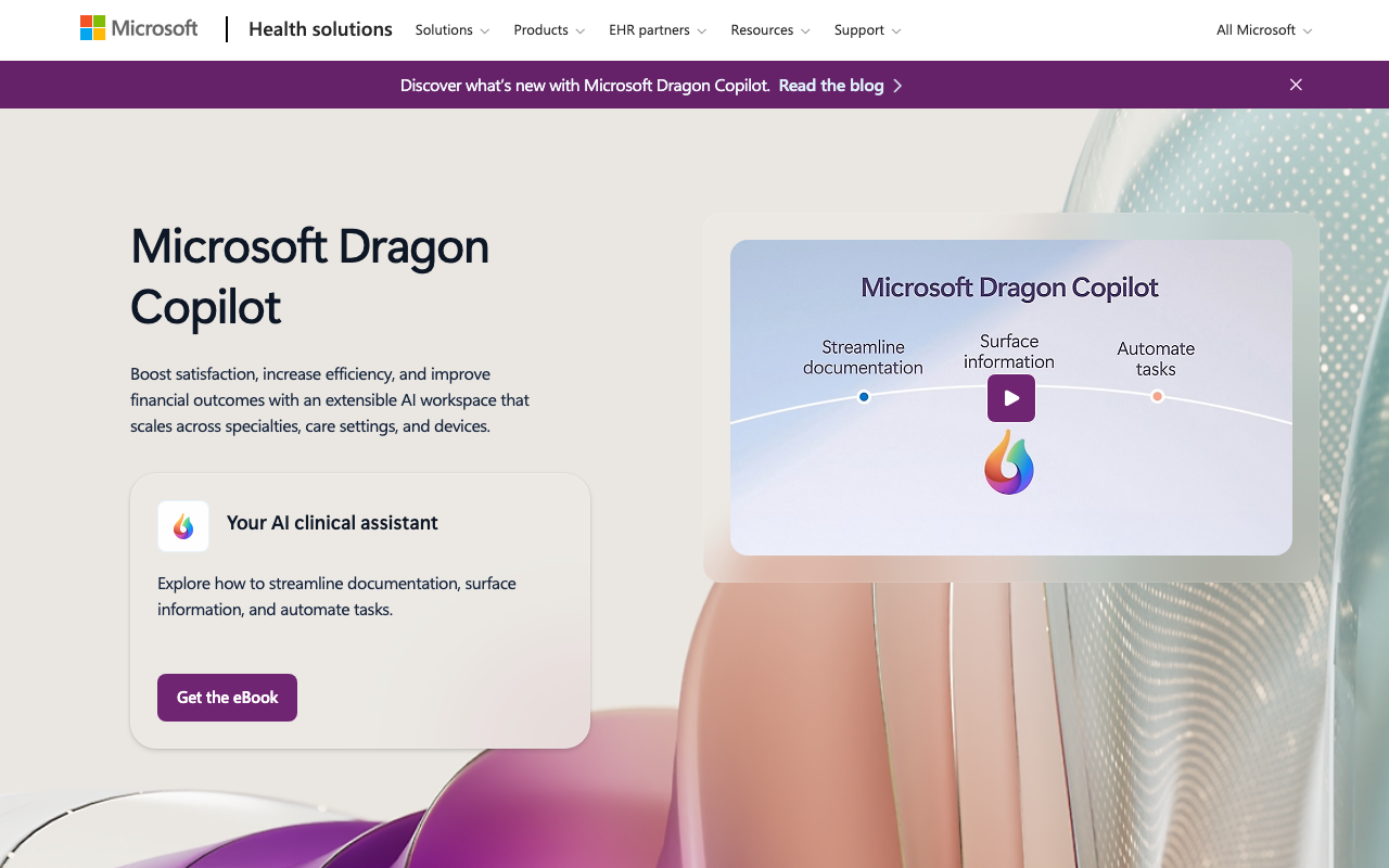 Microsoft Dragon Copilot (DAX) AI clinical assistant for automated clinical documentation