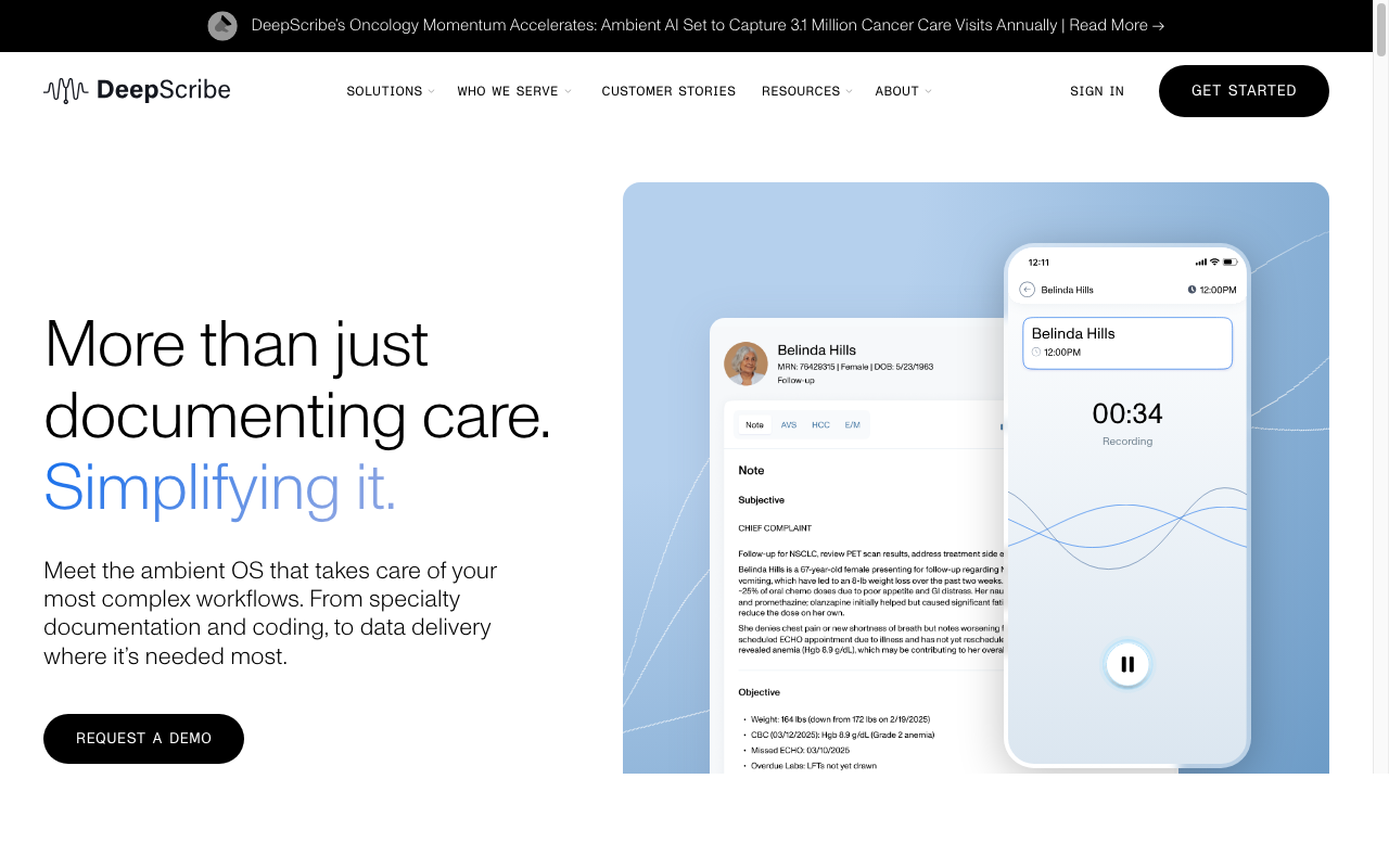 DeepScribe AI medical scribe for automated clinical documentation from patient conversations
