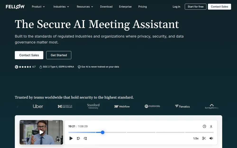 Fellow website: AI meeting assistant with bot and botless recording