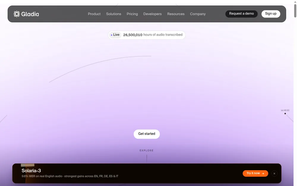 Gladia speech-to-text API homepage