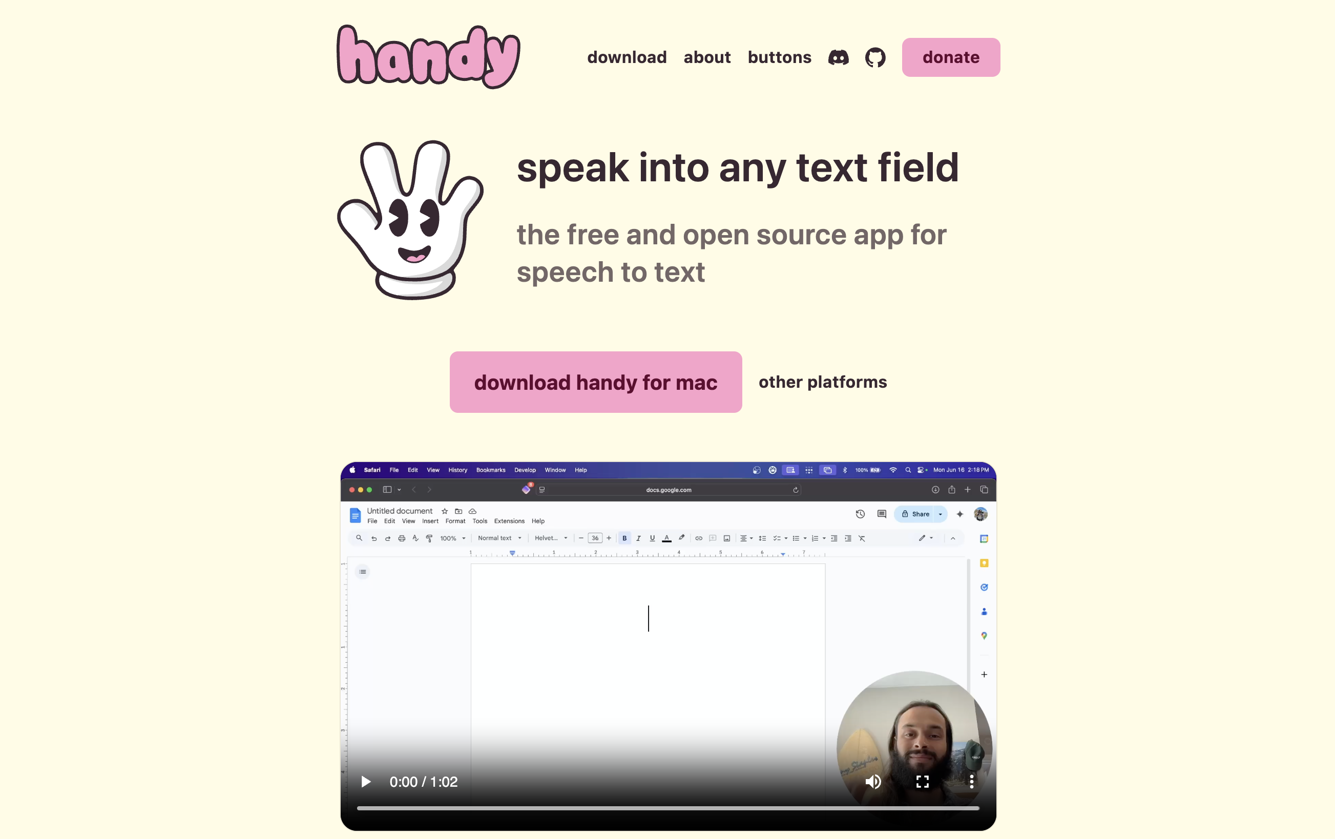 Handy free open-source dictation app interface