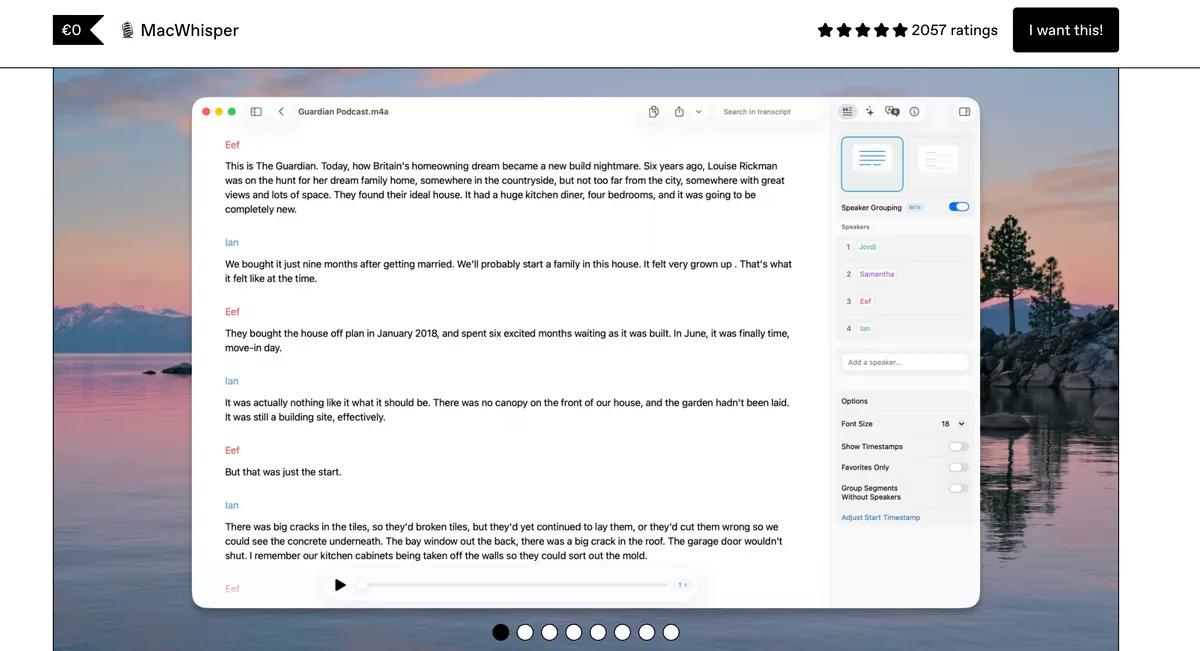 MacWhisper on-device transcription app for Mac interface