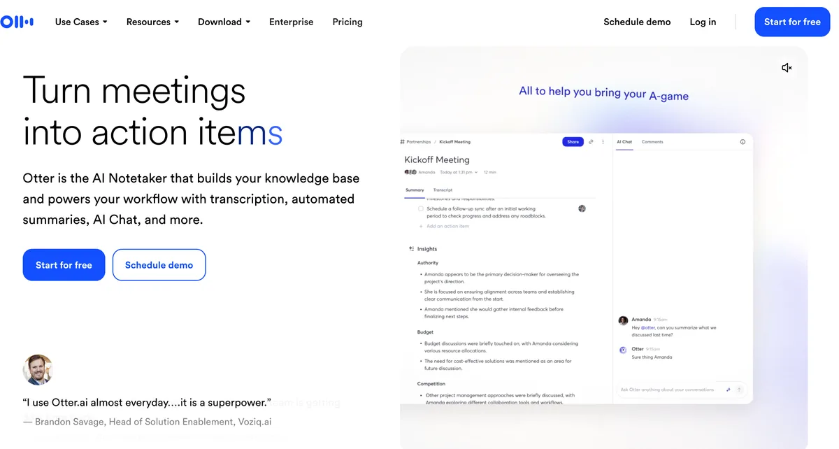 Otter.ai transcription platform showing meeting recording and real-time transcription for legal depositions