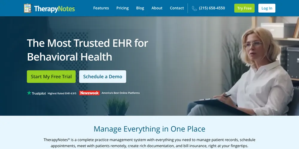 TherapyNotes homepage: 'The Most Trusted EHR for Behavioral Health'