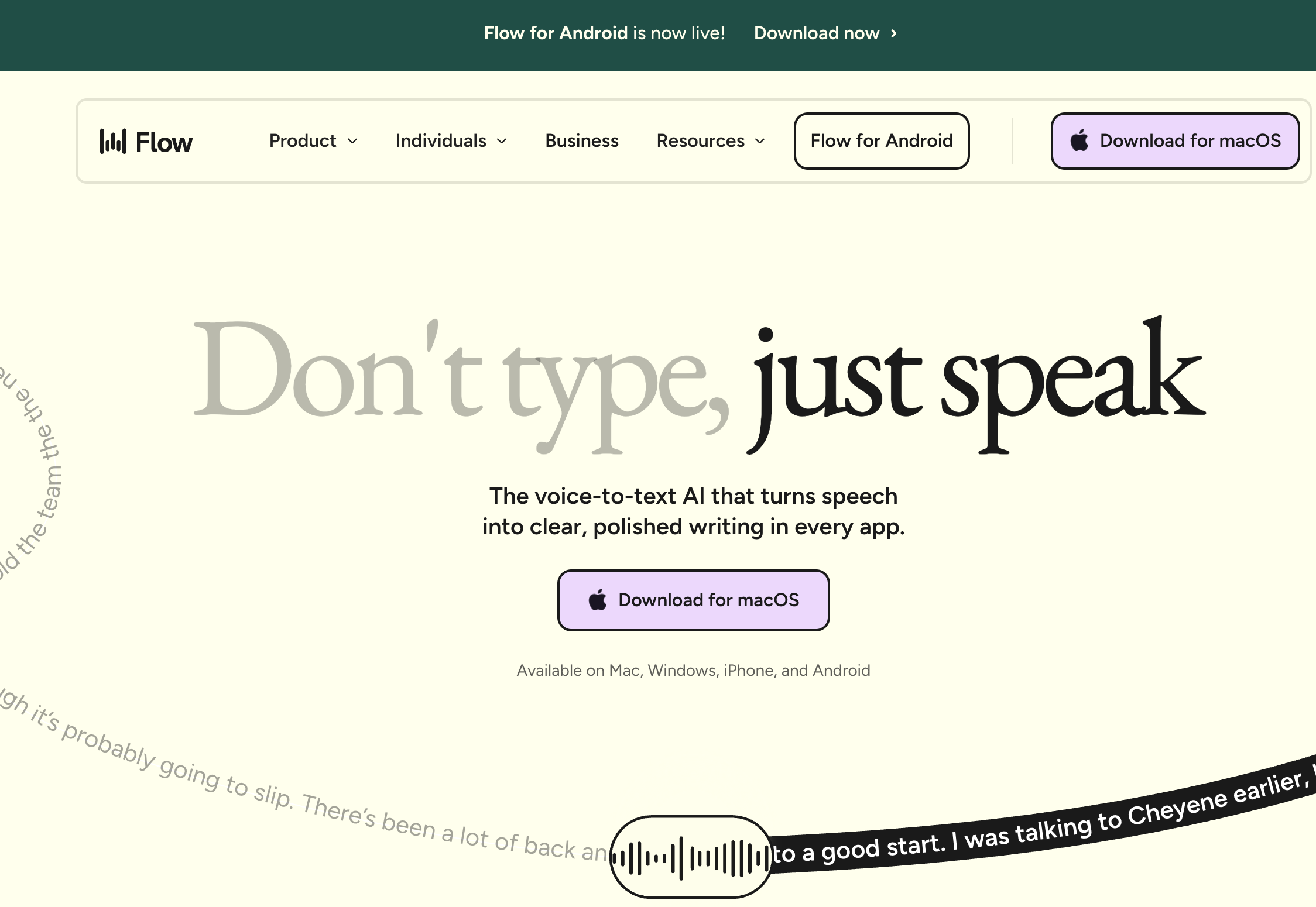 Wispr Flow dictation app interface showing cloud-based AI dictation